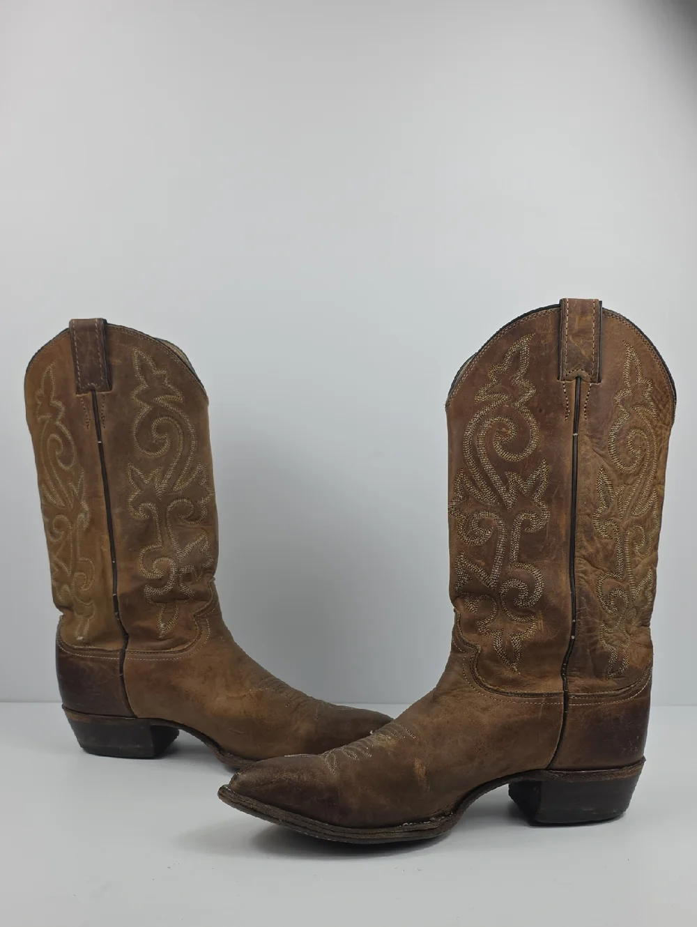 Vintage Justin Brown Leather Men's Cowboy Boots Size 10